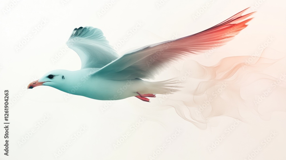 Fototapeta premium Abstract art-style illustration of a flying seagull, with color gradients on a white background.