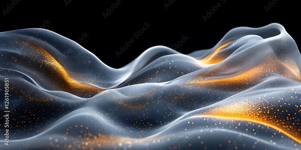 Obraz premium Abstract gold dust wave, dark background, digital art, website banner