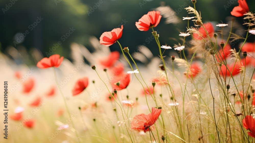 Fototapeta premium meadow red flower border