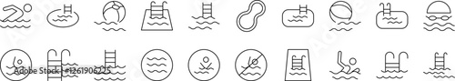 Collection of Line Icons of Swimming Pool. Minimalistic Linear Pictogram for Web and Graphic Design, Apps, Banners, Social Network and Cards