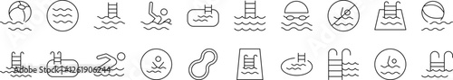 Bundle of Line Icons of Swimming Pool. Minimalistic Linear Pictogram for Web and Graphic Design, Apps, Banners, Social Network and Cards
