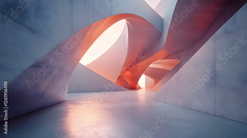 Abstract geometric composition featuring dynamic curves in an indoor space modern architectural design digital art environment