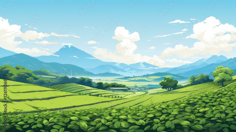 Fototapeta premium plantations green tea leaves illustration