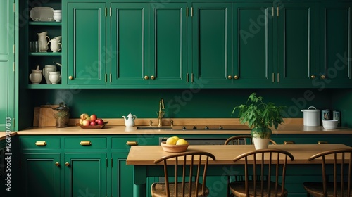 Fototapeta Naklejka Na Ścianę i Meble -  green kitchen cabinet painting