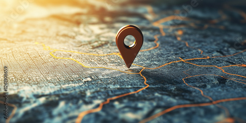 3D Map with Location Pin and River in Morning Light