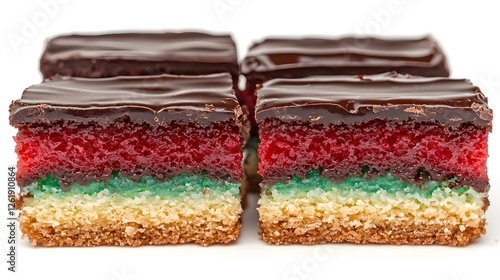Delicious Layered Chocolate Covered Italian Rainbow Cookies Close up View