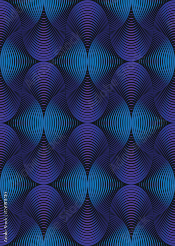 Vector seamless dark gradient geometric pattern with striped shapes on a black background, For textiles, wallpaper and packaging, business card. Design for social media, cover, banner, flyer