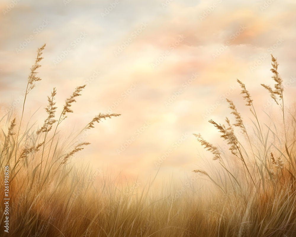 serene nature scene with tall grass swaying gently in soft light serene nature scene with tall grass swaying gently in soft light