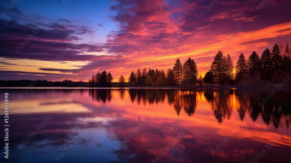 Obraz premium serenity trees and lake