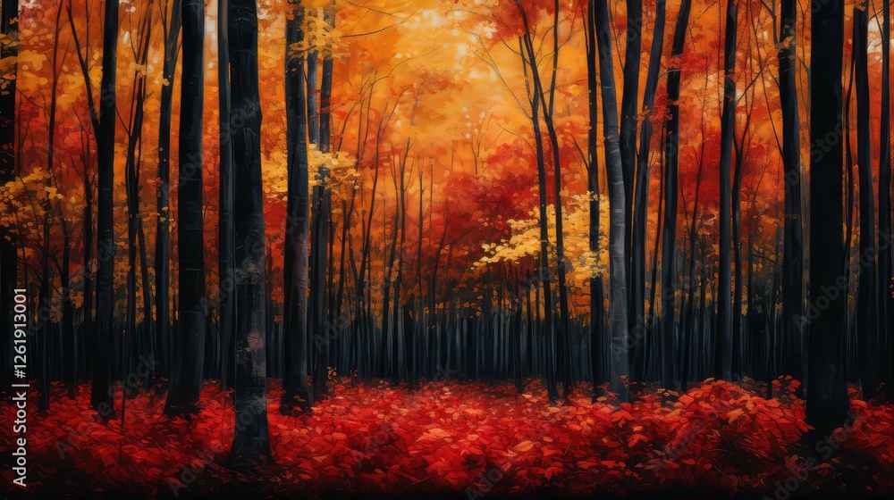 Fototapeta premium red forest trees background