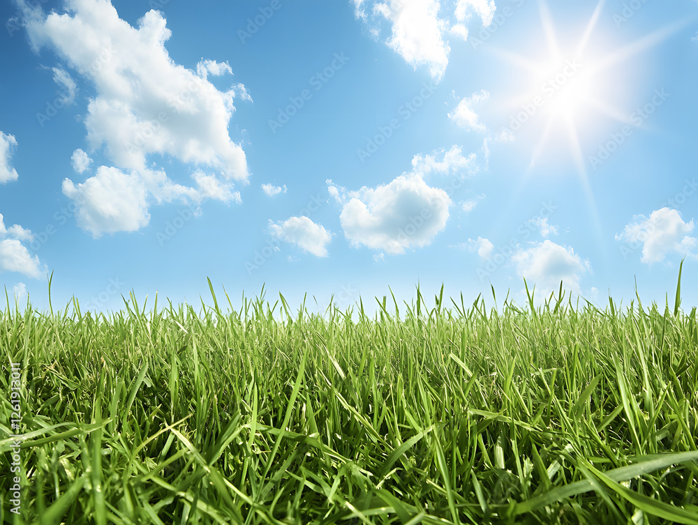 bright summer day with lush green grass under clear blue sky bright summer day with lush green grass under clear blue sky