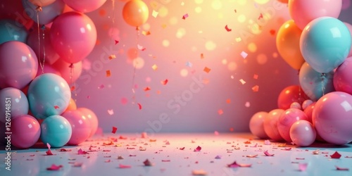 A Festive Scene of Balloons and Confetti, Perfect for Celebrating Joyful Occasions