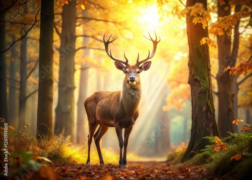 Autumnal majesty: a vintage photo of a majestic buck, serene in the forest.