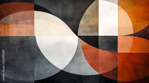 Abstract geometric composition featuring curved shapes modern art gallery artwork display indoor environment artistic perspective