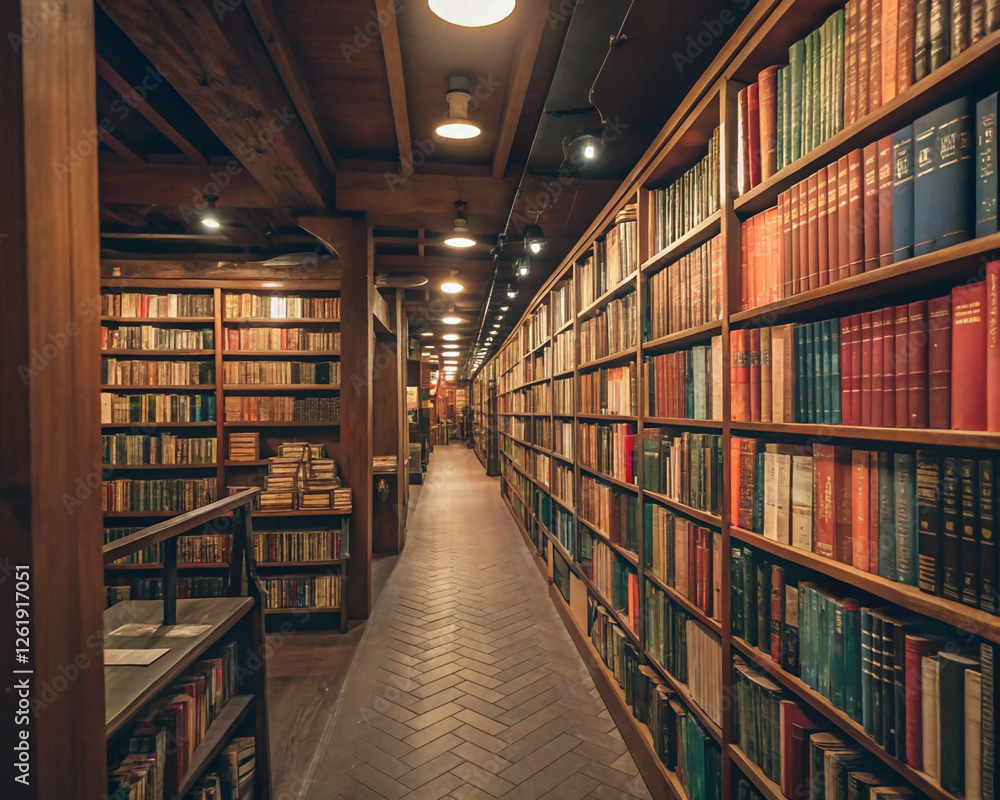 Neatly arranged books in a library, showcasing a place for study, reading, and knowledge acquisition. Neatly arranged books in a library, showcasing a place for study, reading, and knowledge acquisition.
