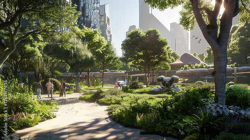 Obraz premium Modern Urban Park with Lush Greenery