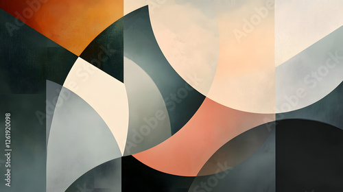 Abstract geometric composition featuring curves and shapes digital art modern design studio environment aesthetic viewpoint