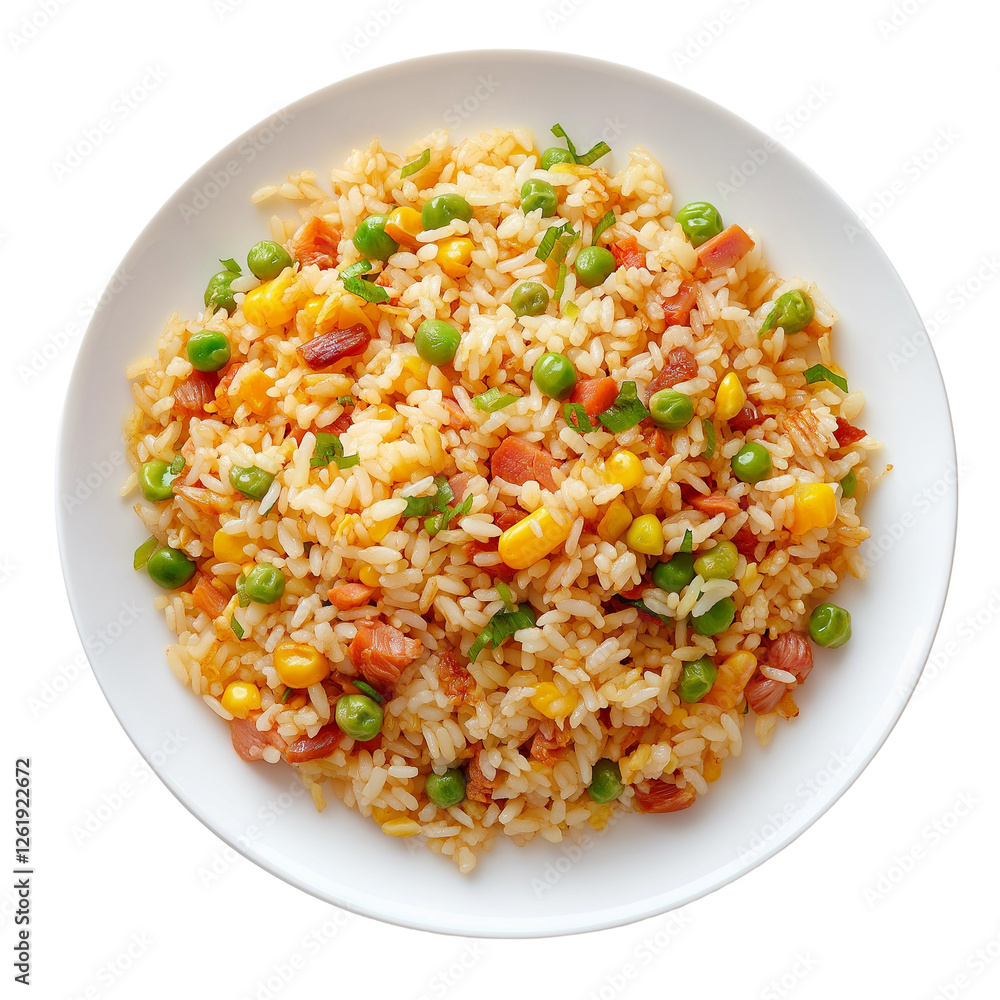 plate of Fried Rice isolated on transparent white background, clipping path