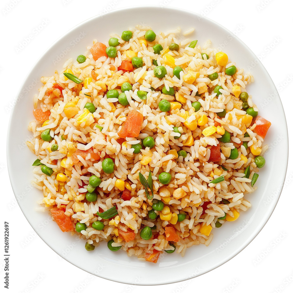 plate of Fried Rice isolated on transparent white background, clipping path plate of Fried Rice isolated on transparent white background, clipping path