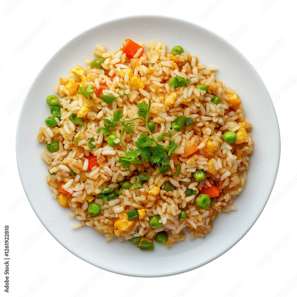 plate of Fried Rice isolated on transparent white background, clipping path plate of Fried Rice isolated on transparent white background, clipping path