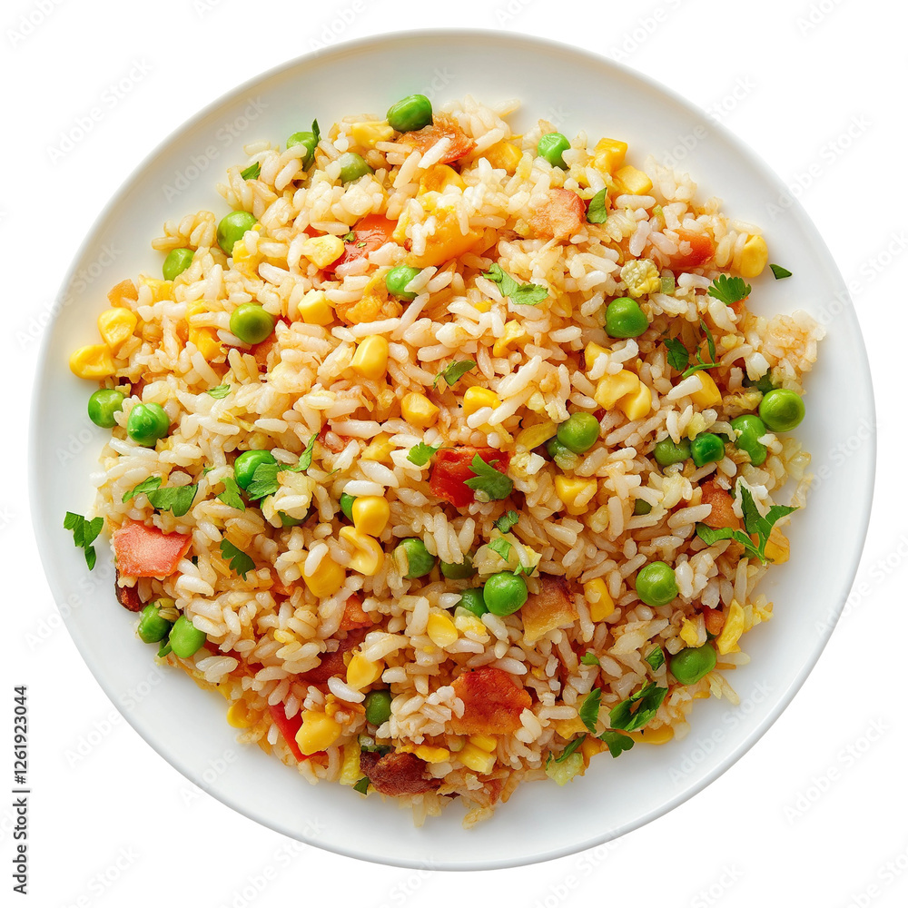 plate of Fried Rice isolated on transparent white background, clipping path plate of Fried Rice isolated on transparent white background, clipping path