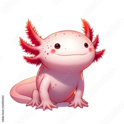 흰 배경, 우파루파 (아홀로틀), 애니메이션 아트, jpeg (white background, Axolotl, animation art, jpeg) photo