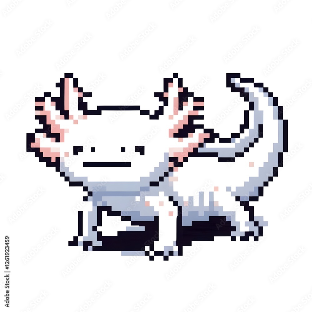 Fototapeta premium 흰 배경, 우파루파 (아홀로틀), 픽셀아트, jpeg (white background, Axolotl, pixel art, jpeg)