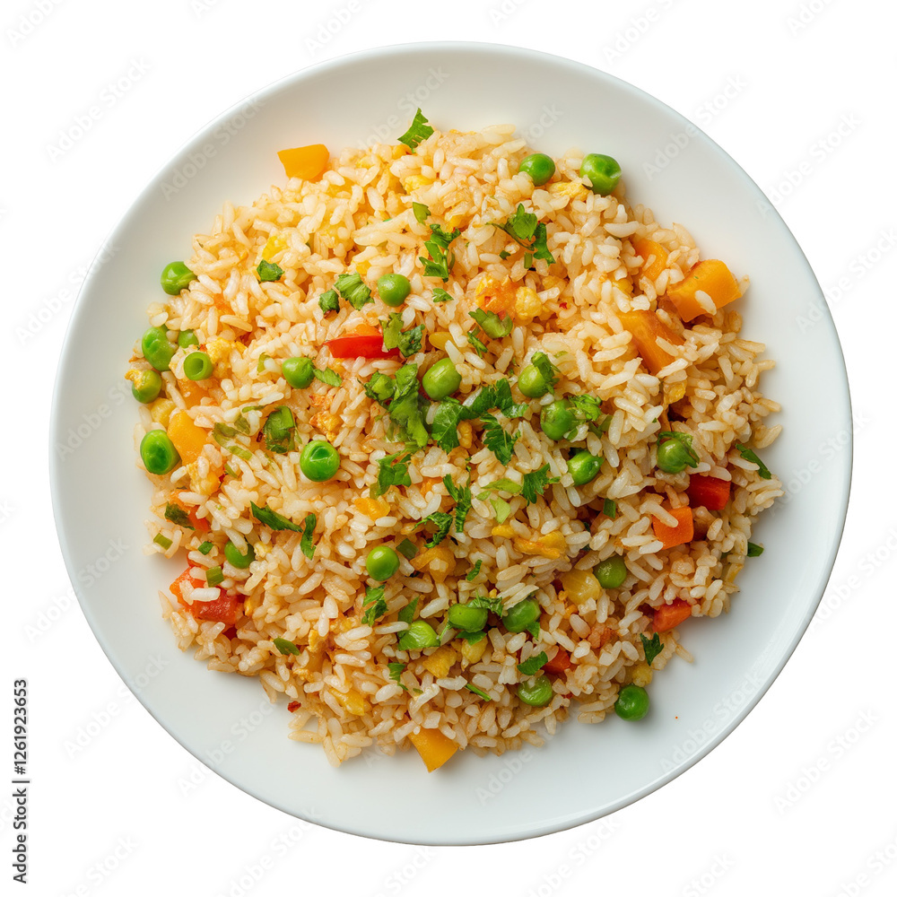 plate of Fried Rice isolated on transparent white background, clipping path plate of Fried Rice isolated on transparent white background, clipping path