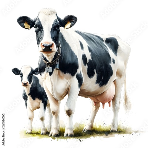 흰 배경, 젖소(홀스타인), 수채화, jpeg (white background, milk cow (Holstein), water colour, jpeg)