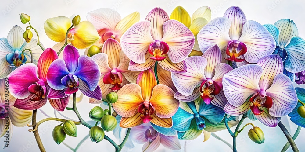 Elegant alcohol marker orchid sketch, a botanical illustration in white, showcasing refined floral artistry. Elegant alcohol marker orchid sketch, a botanical illustration in white, showcasing refined floral artistry.