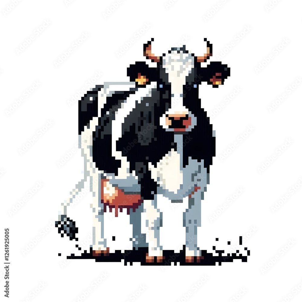 Fototapeta premium 흰 배경, 젖소(홀스타인), 픽셀아트, jpeg (white background, milk cow (Holstein), pixel art, jpeg)