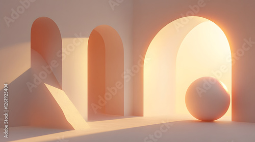 Abstract geometric composition with light and shadow minimalist room 3d render soft color palette artistic perspective