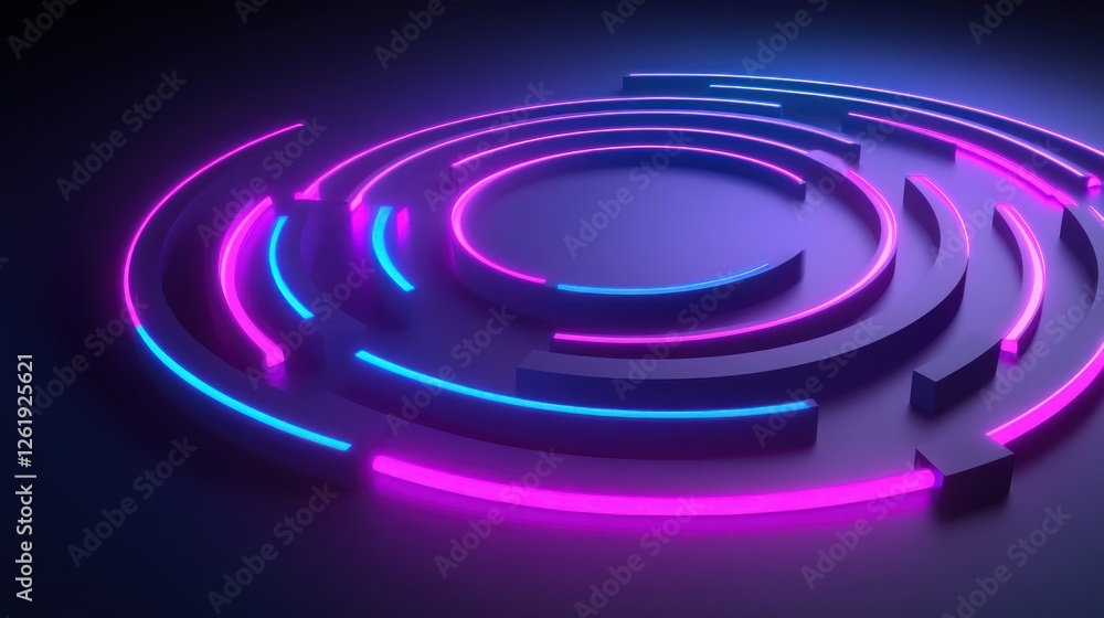 Abstract neon circular pattern with glowing blue and pink lines on a dark background, creating a futuristic ambiance for digital designs Abstract neon circular pattern with glowing blue and pink lines on a dark background, creating a futuristic ambiance for digital designs