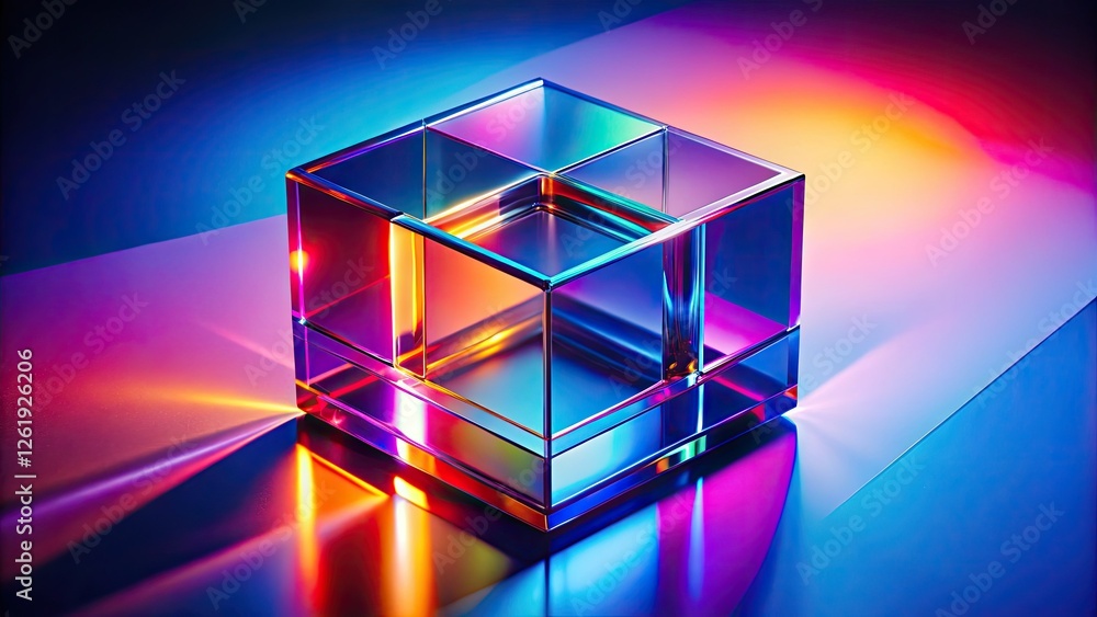 Futuristic glass cube shimmers with gradient colors, a modern, tech-focused architectural backdrop for presentations. Futuristic glass cube shimmers with gradient colors, a modern, tech-focused architectural backdrop for presentations.