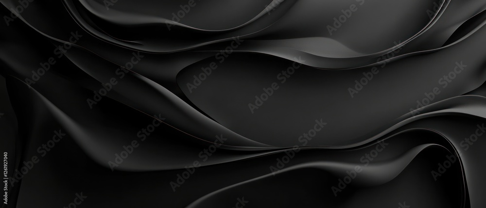 Fototapeta premium Smooth black fabric waves creating a serene backdrop