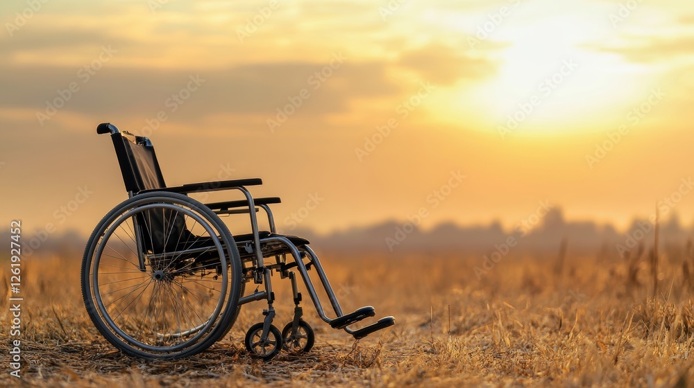 Obraz premium Senior Home Healthcare Transition Plan with Wheelchair at Sunset