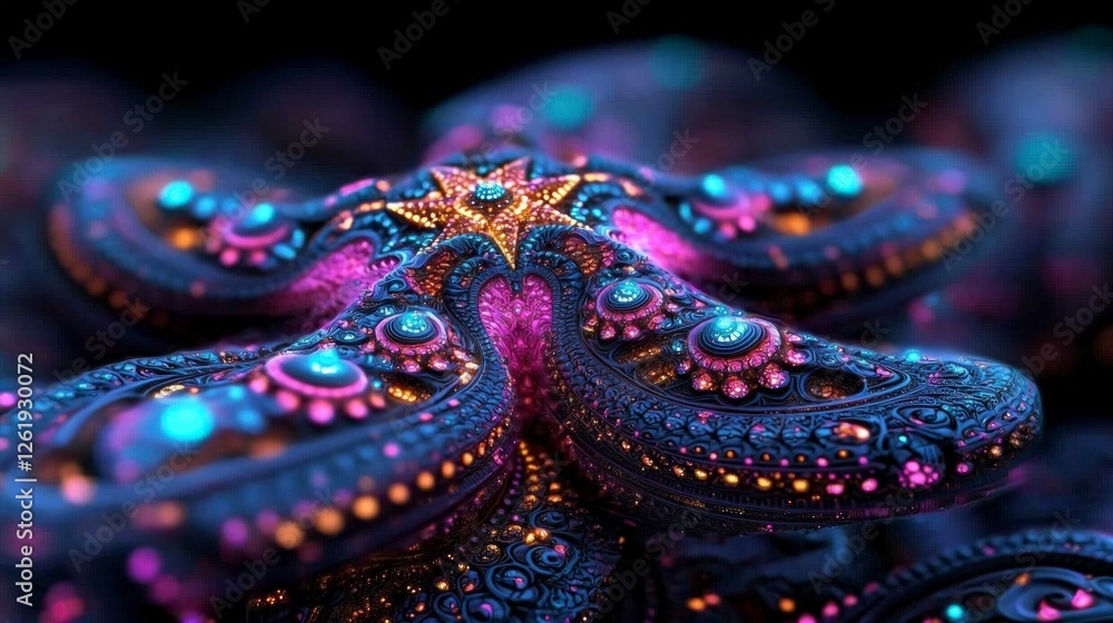 Obraz premium Intricate Glowing Purple Pink and Gold Fractal Abstract Art