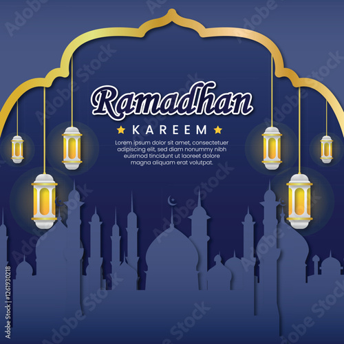 blue ramadhan post template vector illustration