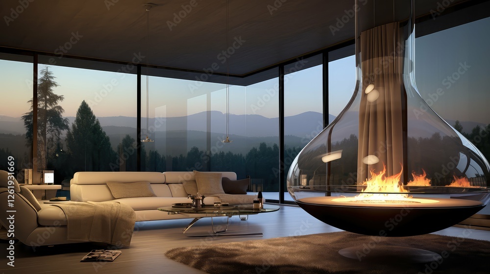 Fototapeta premium living glass fireplace
