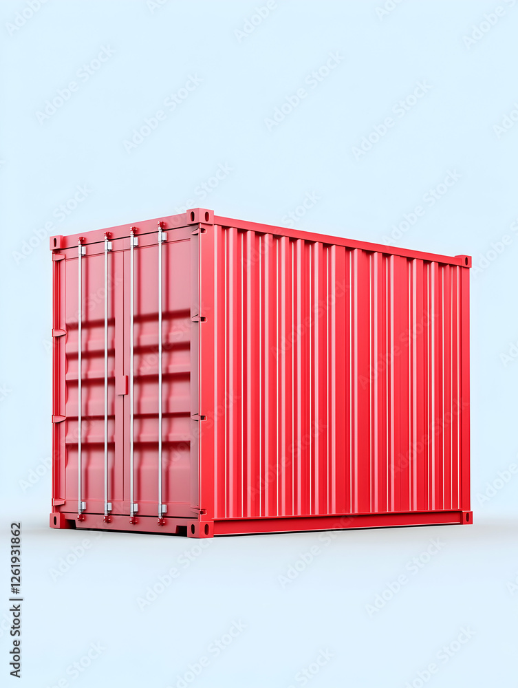 Red shipping container isolated on white. Logistics and transportation concept. Generative AI Red shipping container isolated on white. Logistics and transportation concept. Generative AI
