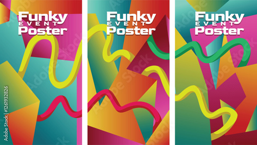Dynamic Y2K Geometric Gradient Shapes. abstract geometric gradient  with bold lines 2000s millenium style screen size set template vector illustration.