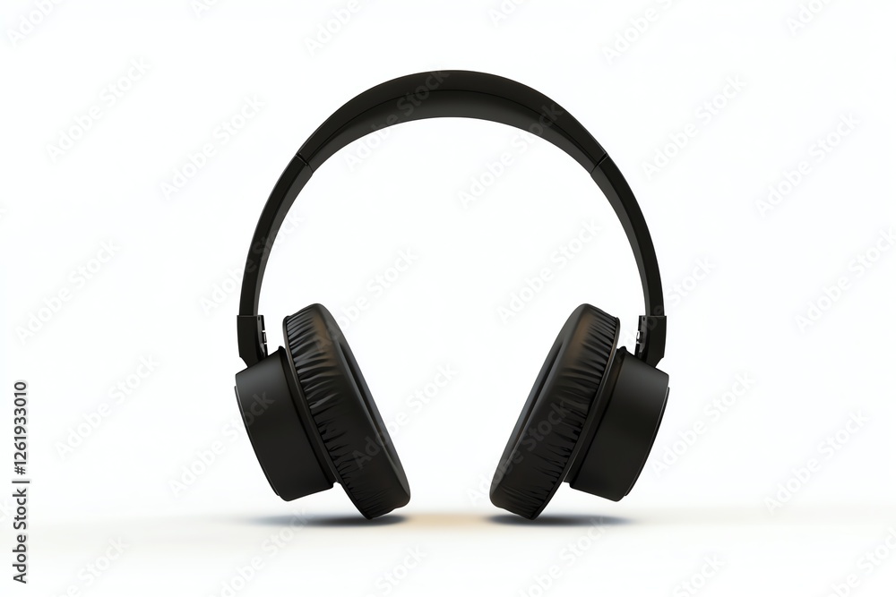 Experience unparalleled sound with these hyper-realistic, high-resolution 3D black over-ear headphones. Sleek design on a pristine white background.