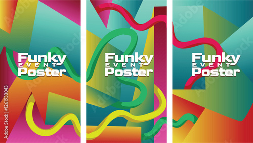 Neon 2000s Geometric Gradient Poster Design. abstract geometric gradient  with bold lines 2000s millenium style screen size set template vector illustration.