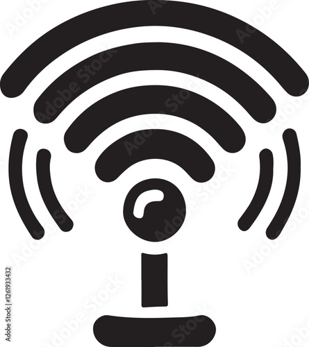 Silhouette vector icon of a Wi-Fi signal, symbolizing wireless connectivity, internet access, network, technology, and communication. Isolated on white.