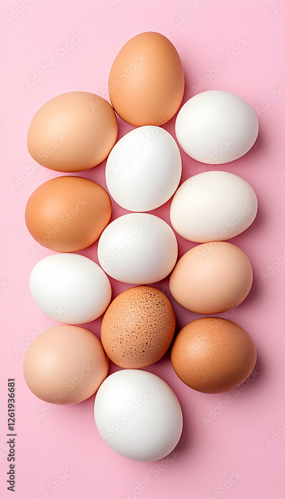 Assorted Eggs on Pink Background, used for Easter content, cooking, or food blogs. Generative AI Assorted Eggs on Pink Background, used for Easter content, cooking, or food blogs. Generative AI