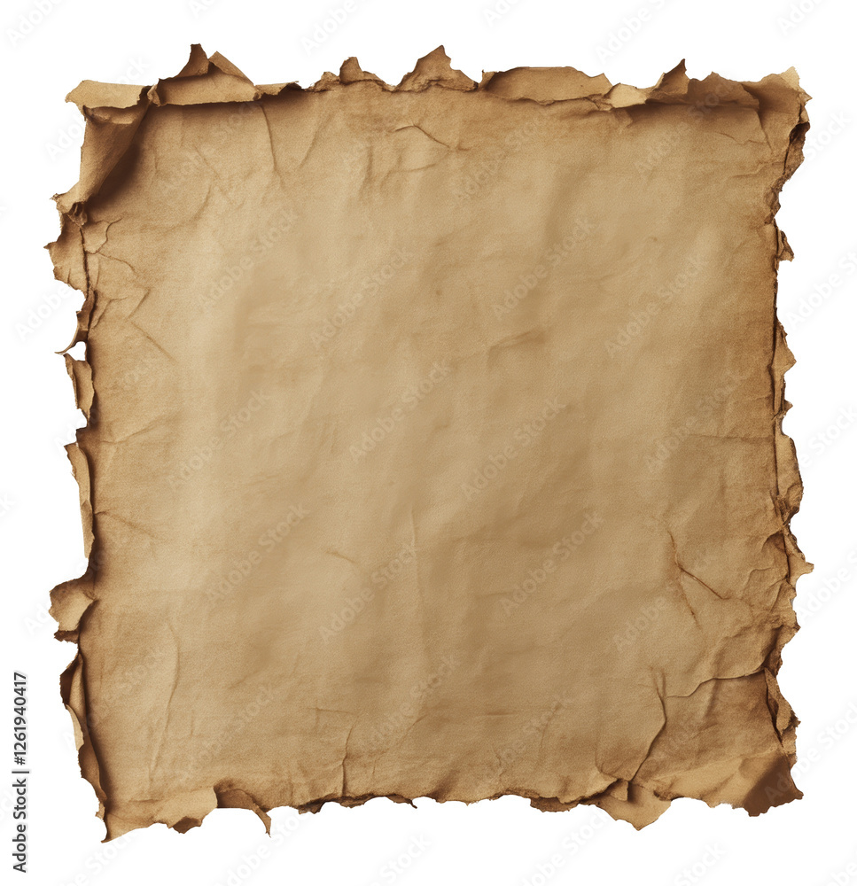 Fototapeta premium Aged parchment paper with torn edges, antique texture. Historical document concept