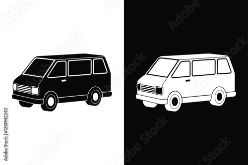 Minimalist Minivan Icons in Black & White