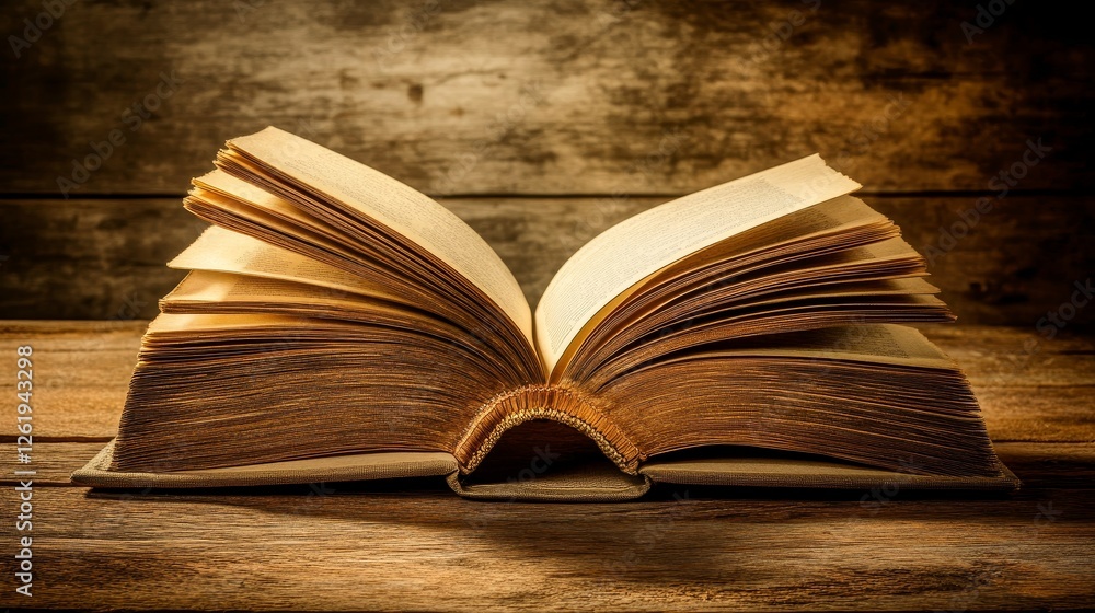 Open book, hardback books on wooden table. Back to school. Copy space Open book, hardback books on wooden table. Back to school. Copy space