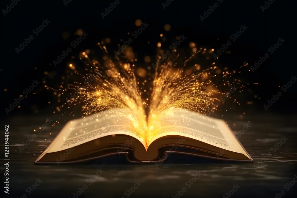 Sparkling golden energy coming out from an open book Sparkling golden energy coming out from an open book