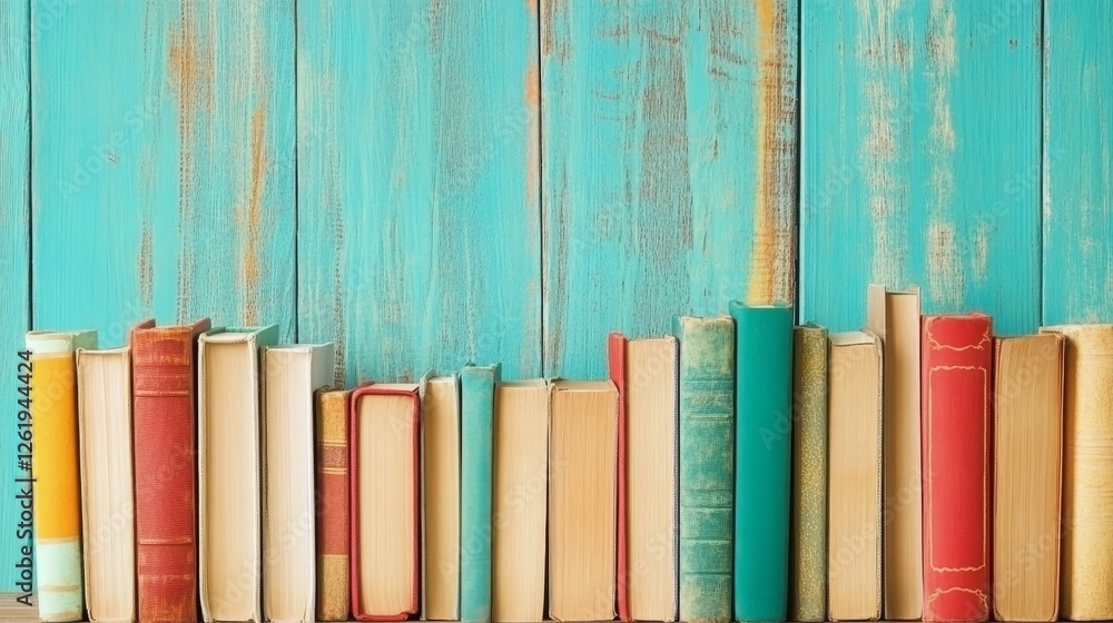 Open book, hardback books on wooden table. Back to school. Copy space